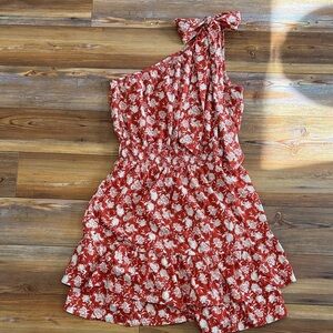 NWT Women’s Red Floral Dress with One-Shoulder Design